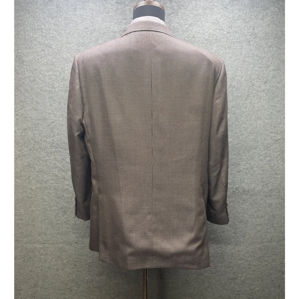 Joseph Abboud Silk Wool Blazer 46R Brown Blue Micro Houndstooth Check Tweed USA